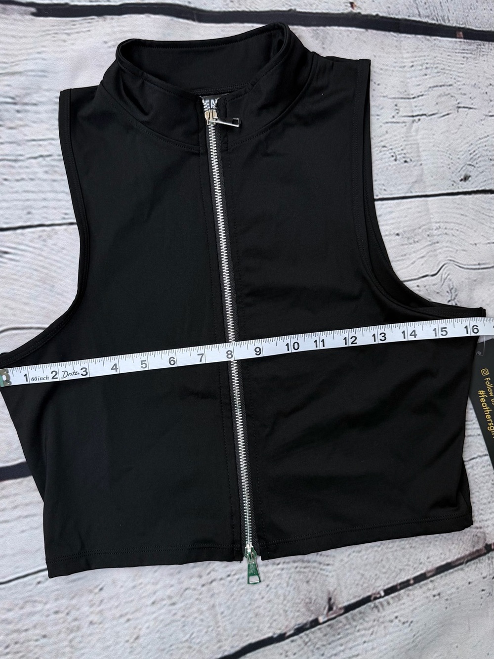 feathers Black Sleeveless Zip Crop Top with High Neck - Picture 5 of 6